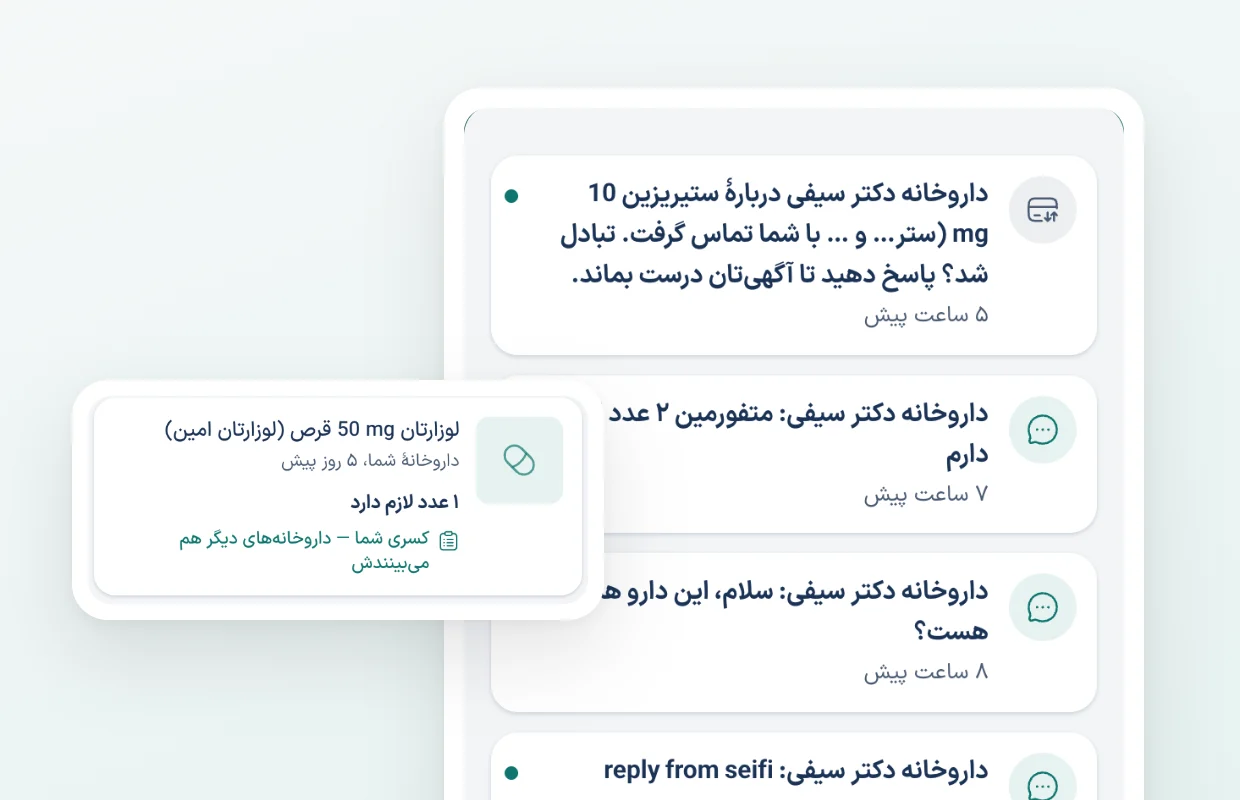 اعلان تطبیق و کسریها در اپ همدارو